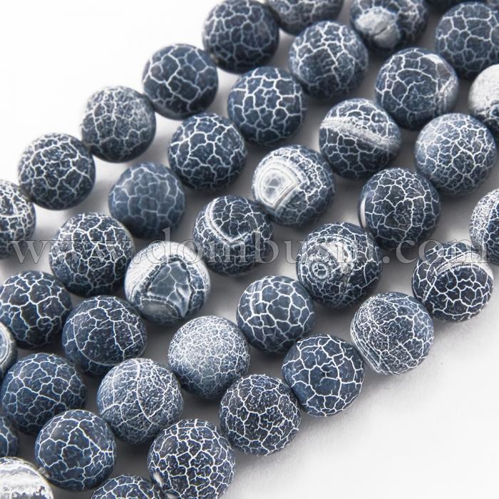 Бусины Цветочный Агат, Круглые, Окрашенный, Морозный Стиль, Цвет: Серый, Диаметр: 10мм, Отв. 1мм, около 38шт/40см/нить, (УТ100019302)