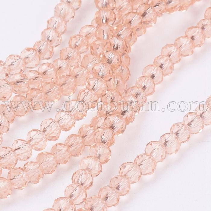 Бусины Стеклянные, Рондель, Прозрачные, Цвет: Лососевый, Размер: 4х3мм, Отверстие 1мм, около 140-145шт/44см/нить (УТ100019336)