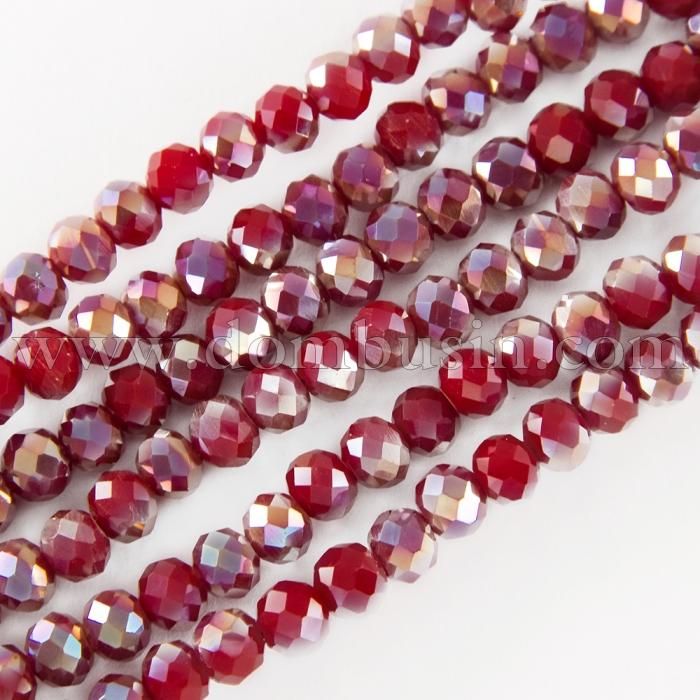 Бусины Гальваника, Стеклянные, Имитация Нефрита, Граненые, Рондель, Красный, 6х4.5мм, Отверстие: 1мм, около 100шт/45см/нить (УТ100019346)