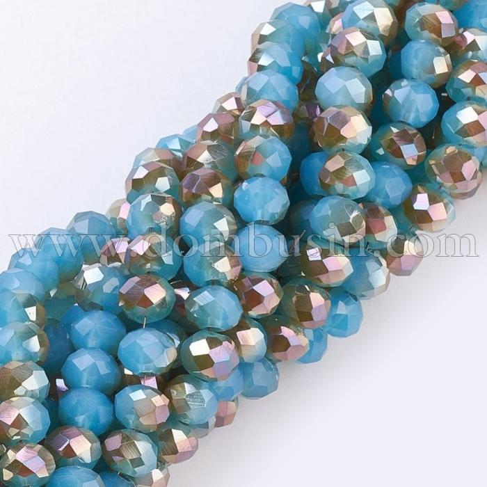 Бусины Гальваника, Стеклянные, Имитация Нефрита, Граненые, Рондель, Небесно-голубой, 6х4.5мм, Отверстие: 1мм, около 100шт/45см/нить (УТ100019347)