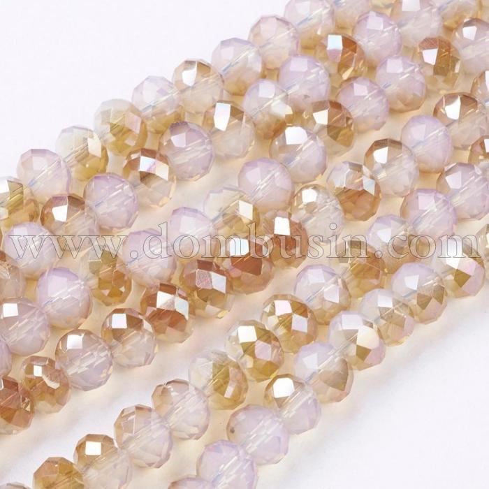 Бусины Гальваника, Стеклянные, Имитация Нефрита, Граненые, Рондель, Розовый, 6х4.5мм, Отверстие: 1мм, около 100шт/45см/нить (УТ100019348)