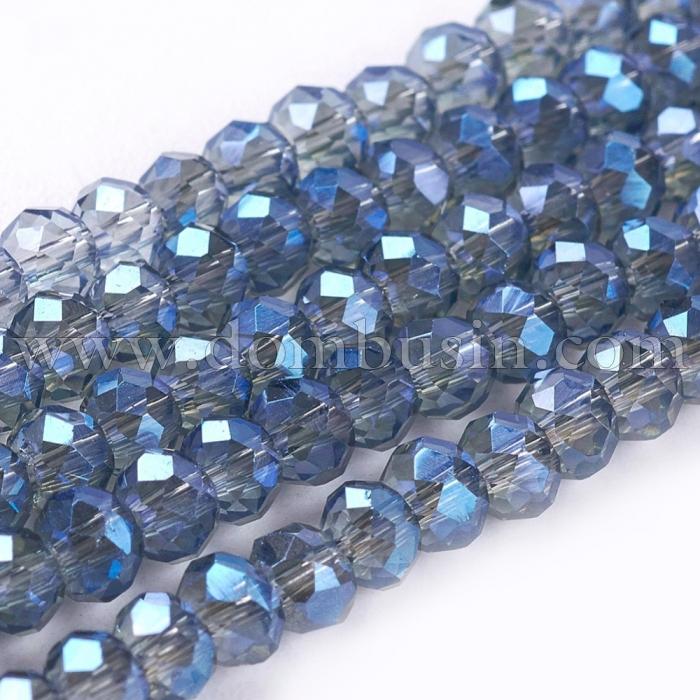 Бусины Гальваника Стекло, Граненые, Рондель, Цвет: Синий, Размер: 3х2мм, Отверстие: 1мм, около 100шт/25см/нить, (УТ100019363)