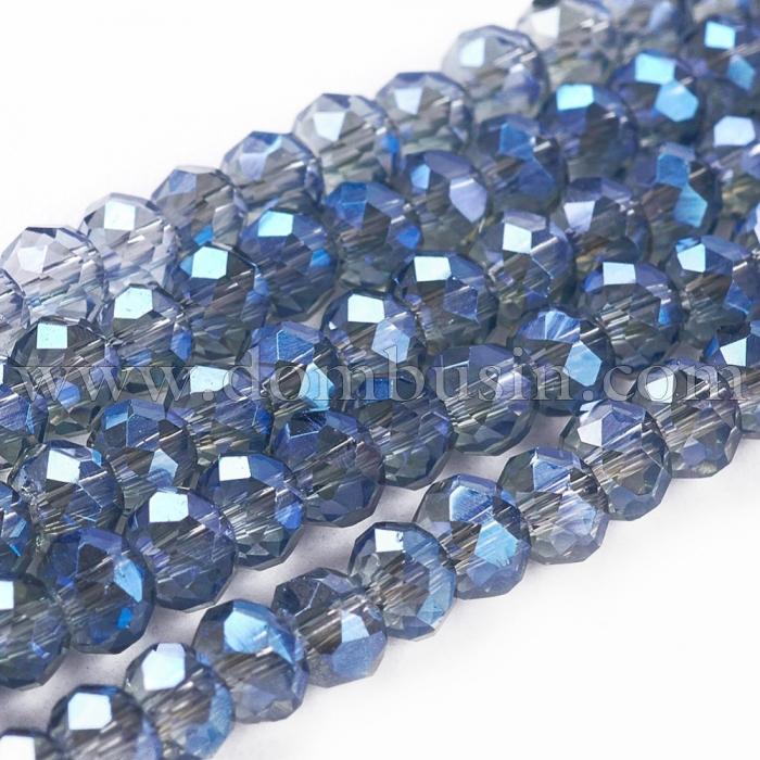 Бусины Гальваника Стекло, Граненые, Рондель, Цвет: Синий, Размер: 4х3мм, Отверстие: 1мм, около 140шт/42см/нить, (УТ100019367)