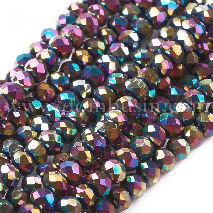 Намистини Гальваніка Скло, Грановані, Рондель, Колір: Мультіцвет, Розмір: 6х4мм, Отвір: 1мм, близько 100шт / 40см / нитка, (УТ100019371)