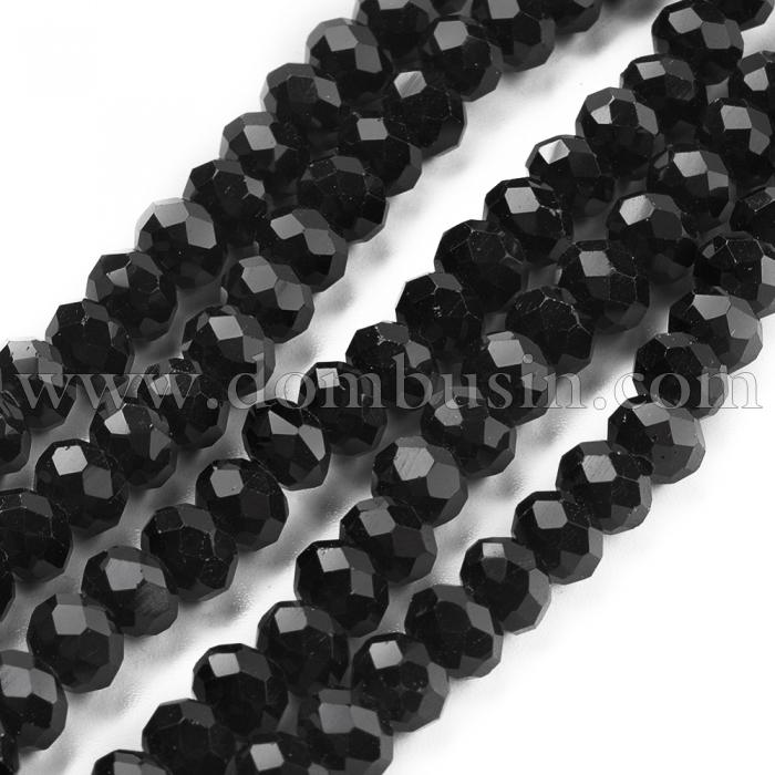 Бусины Стеклянные Имитация Нефрита, Граненые, Рондель, Цвет: Черный, Размер: 6х4-5мм, Отверстие 0.8-1мм, около 92шт/42см/нить, (УТ100019378)