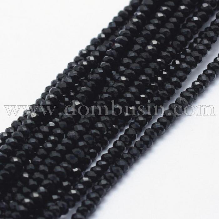 Бусины Стеклянные Имитация Нефрита, Граненые, Рондель, Цвет: Черный, Размер: 2.5х1.5мм, Отверстие 0.5мм, около 197-201шт/30см/нить, (УТ100019388)