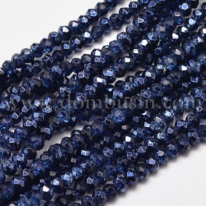 Бусины Стекло, Граненые, Рондель, Цвет: Морской Синий, Размер: 3х2.5мм, Отверстие 0.5мм, около 148шт/37см/нить, (УТ100019391)