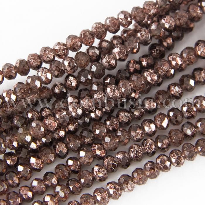 Бусины Стекло, Граненые, Рондель, Цвет: Коричневый, Размер: 3х2.5мм, Отверстие 0.5мм, около 148шт/37см/нить, (УТ100019393)
