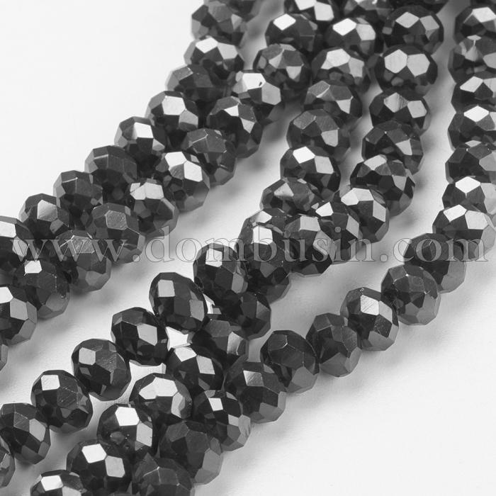 Бусины Гальваника Стекло, Граненые, Рондель, Цвет: Черный, Размер: 8х6-7мм, Отверстие: 1мм, около 72шт/46см/нить, (УТ100019419)