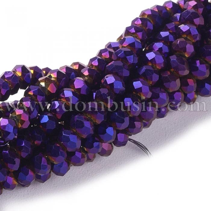 Бусины Гальваника Стекло, Граненые, Рондель, Цвет: Пурпурный, Размер: 10x7.5~8мм, Отв-тие: 1мм, около 72шт/58см/нить, (УТ100019421)