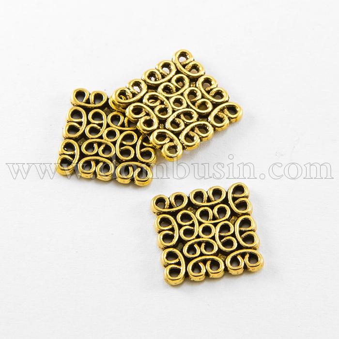 Конектор Філігранний, Біжутерний сплав, Колір: Античне Золото, Розмір: 15х15х1.5мм, Отвір 1.5мм, (БА000001859)