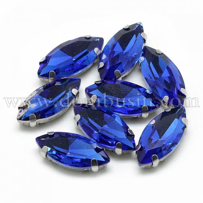 Пришивні Стрази, Скло Гірський Кришталь, Основа Латунь, Кінський очей, Колір: Королівський Синій, Розмір: Довжина 10мм, Ширина 5мм, Товщина 4 мм, Отвір 0.8-1мм, (УТ100019707)