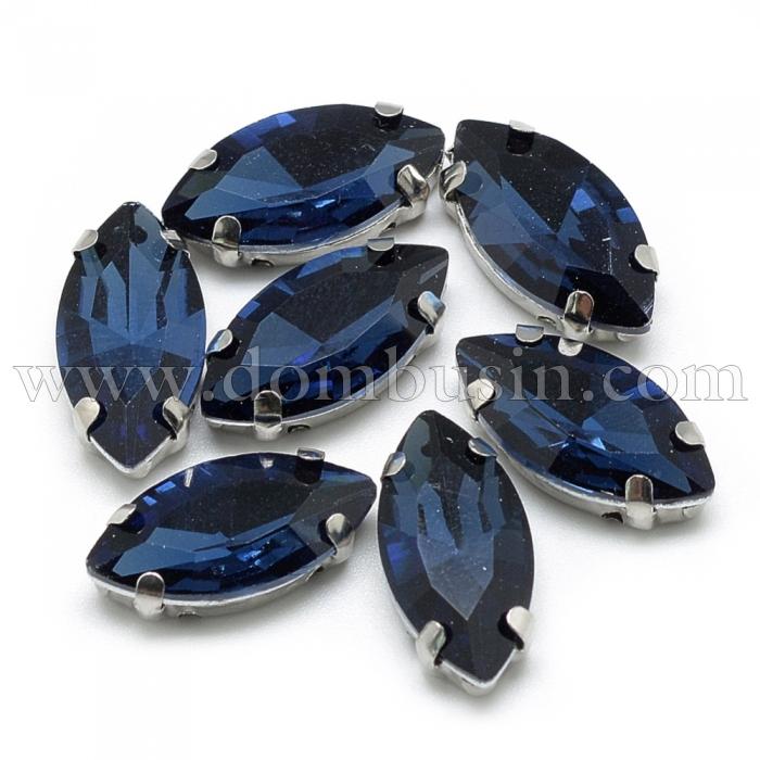 Пришивные Стразы, Стекло Горный Хрусталь, Основа Латунь, Конский глаз, Цвет: Берлинская Лазурь, Размер: Длина 12мм, Ширина 6мм, Толщина 4.5мм, Отверстие 0.8-1мм, (УТ100019711)