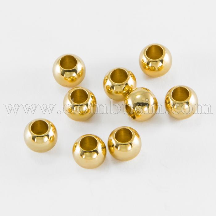 Намистини, Еко Латунь, Круглі, Колір: Золото, Розмір: 6мм, Отвір 2.8мм, (УТ100019791)