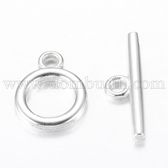 Застежка Тогл, Кольцо, Сплав, Цвет: Серебро, Размер: 14х11х2мм, Палочка: 19х5.5х2мм, Отв 2мм, (УТ100019827)