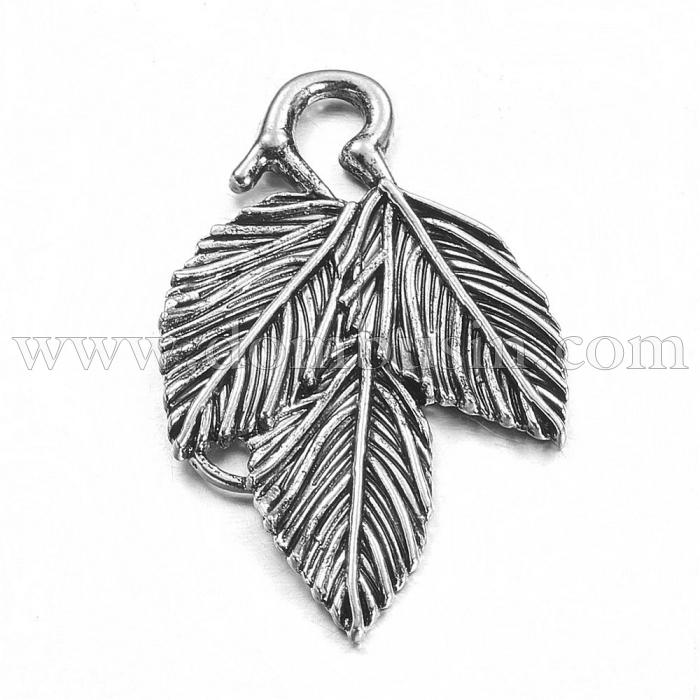 Кулон Лист, Металл, Цвет: Серебро, Размер: 39x24x2.5мм, Отверстие 4x8мм, (УТ100019921)