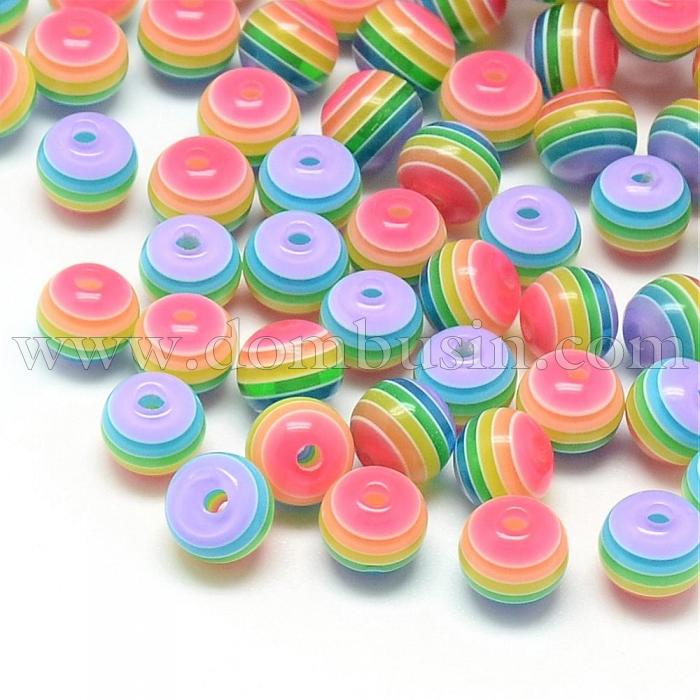 Бусины Смола, Полосатые, Круглые, Цвет: Разноцветный, Размер: 8мм, Отверстие 2мм, (УТ100019957)
