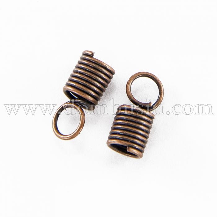 Концевики-Пружинки для Шнура, Залізо, Колір: Мідь, Розмір: 10х4.5мм, Діаметр внутрішній 3.2мм, Отвір 3.5мм, (УТ100020001)