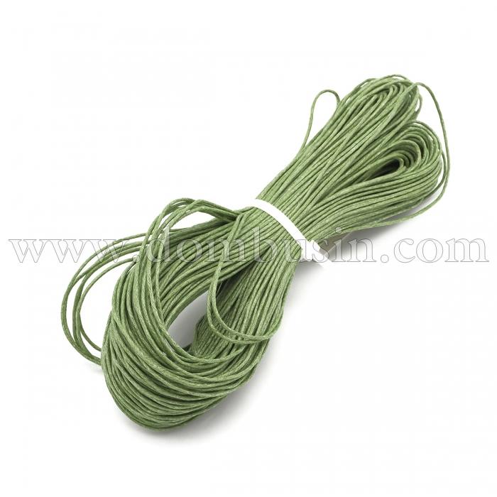 Шнур Вощеный Хлопковый для плетения, Макраме и бижутерии, Оливковый, 1.5мм, около 60-65м/связка, (УТ000003946)