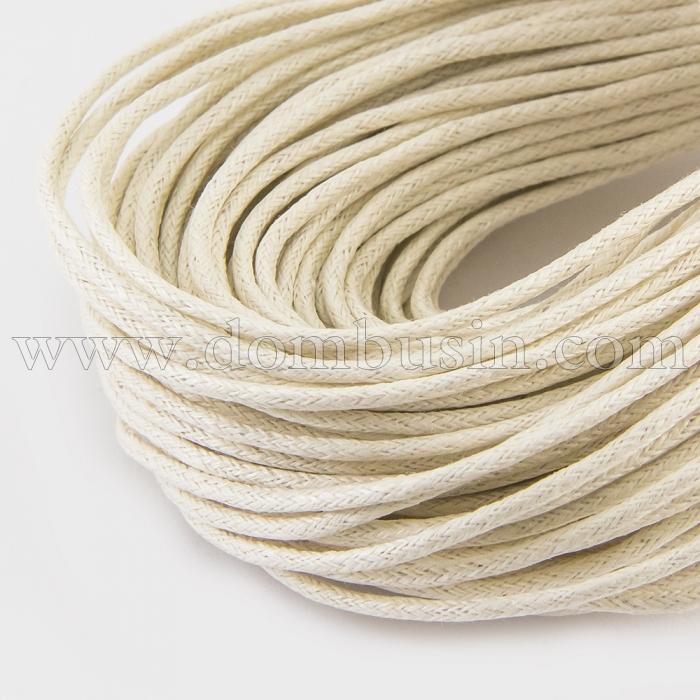 Шнур Вощеный Хлопковый для плетения, Макраме и бижутерии, Льняной, 1.5мм, около 60-65м/связка, (УТ000003947)