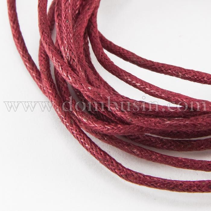 Шнур Вощеный Хлопковый для плетения, Макраме и бижутерии, Бордовый, 1.5мм, около 60-65м/связка, (УТ000003949)