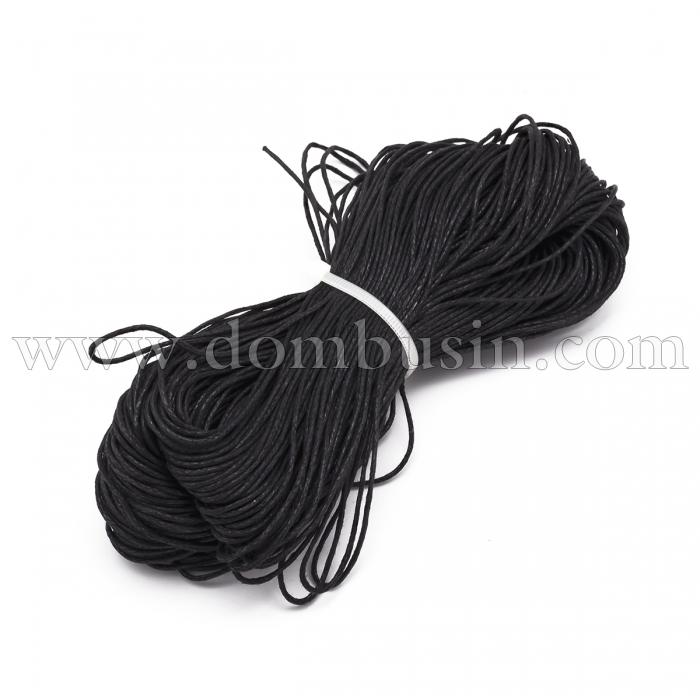 Шнур Вощеный Хлопковый для плетения, Макраме и бижутерии, Черный, 1.5мм, около 60-65м/связка, (УТ000003950)