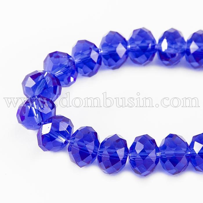 Намистини Австрійський Кришталь, Імітація, Скло Грановані, Прозорі, Рондель, Колір: Темно-синій, Розмір: 8х6мм, Отв-тя: 1мм, близько 72шт / 42см / нитка, (УТ000003940)
