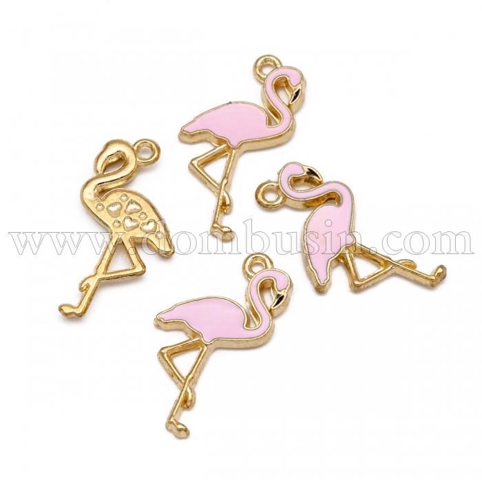 Кулон Фламинго, из Сплава, Эмалированный, Цвет: Светло-розовый, Размер: 26x14x2.5мм, Отверстие 1мм, (УТ100020665)