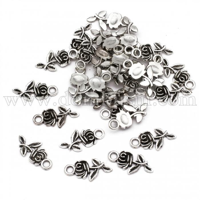 Кулон Роза, Металл, Цвет: Античное Серебро, Размер: 21х10.5х2.5мм, Отверстие 2.5мм, (УТ100020750)