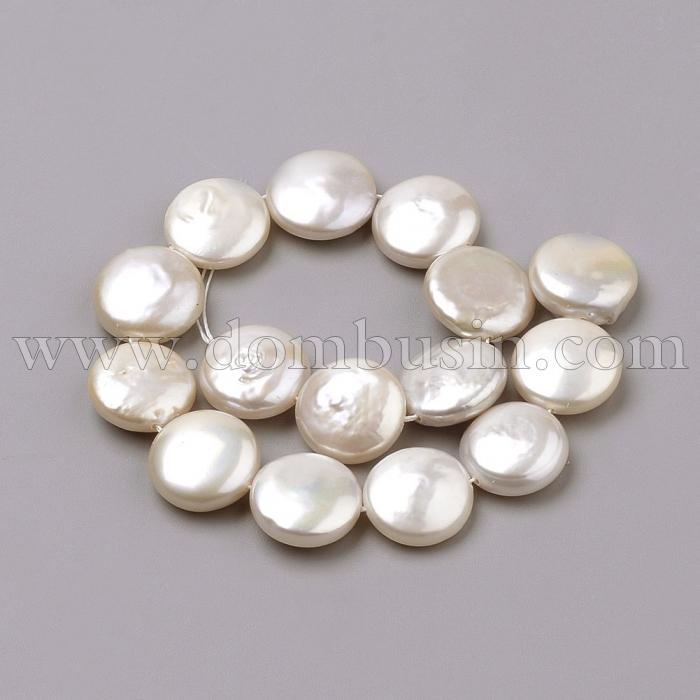 Жемчуг Натуральный Пресноводный Кеши, Плоский, Круглый, Античный Белый, 14~16х5~7мм, Отверстие 0.5мм, около 12шт/20см/нить. (УТ100020825)