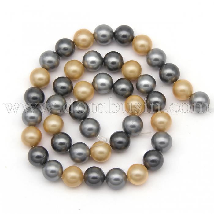 Перли Shell Pearl, Клас А, Круглий, Колір: Чорно-коричневий, Розмір: 8мм, Отвір 1мм, близько 54шт/40см/нитка. (УТ100020814)