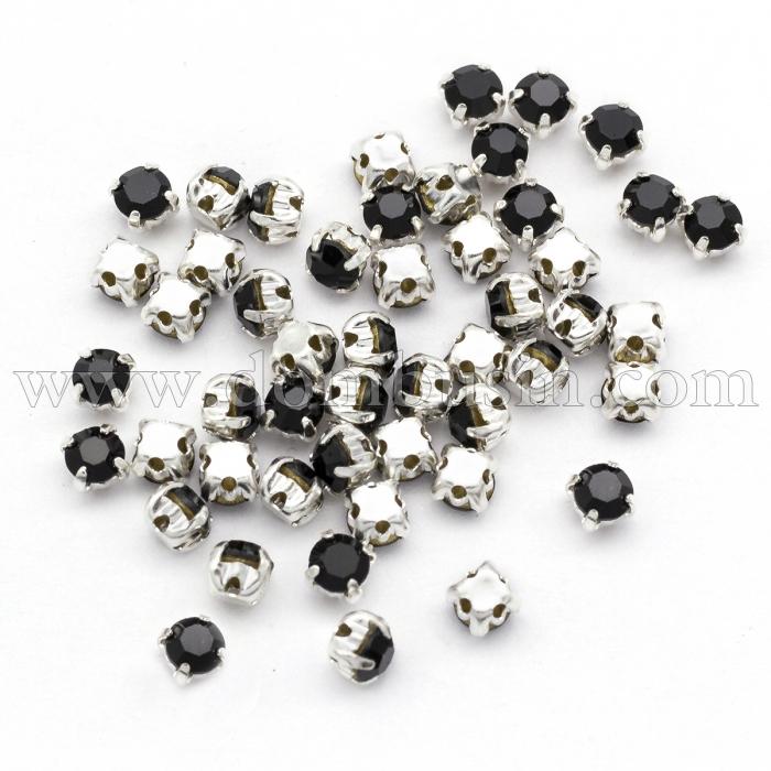 Пришивні Скляні Стрази Клас А, ЦАПи Латунь срібного кольору, Квадратні, Колір: Чорний, Розмір: 3 ~ 3.2x3 ~ 3.2мм, Отв-тя до 1мм, (УТ100020835)