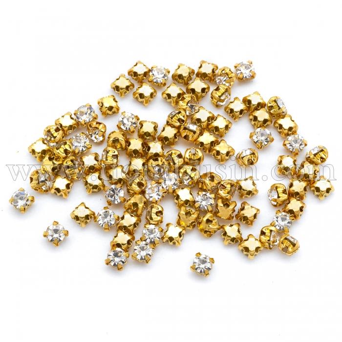 Пришивні Стрази Скло, Гірський Кришталь, Основа Латунь, Квадратні, Колір: Кристал, 3х2.5мм, Отвір 1мм, (УТ100020849)