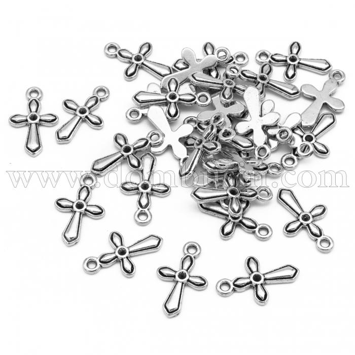 Кулон Хрест, Метал, Колір: Античне Срібло, Розмір: 19.5х12х2мм, Отвір 1.5мм, (УТ100020856)