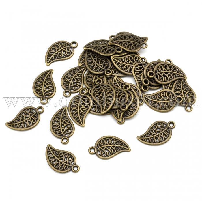 Кулон Лист, Металл, Цвет: Бронза, Размер: 18х10х1мм, Отверстие 1.5мм, (УТ100020859)