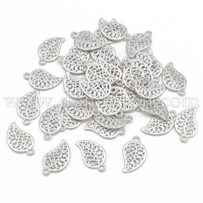 Кулон Лист, Металл, Цвет: Серебро, Размер: 18х10х1мм, Отверстие 1.5мм, (УТ100020863)