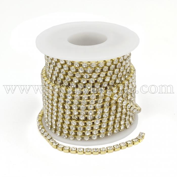 Стразовая Цепь Декоративная, Без Покрытия/Кристалл, 3мм, около 9м/катушка, (УТ100020948)