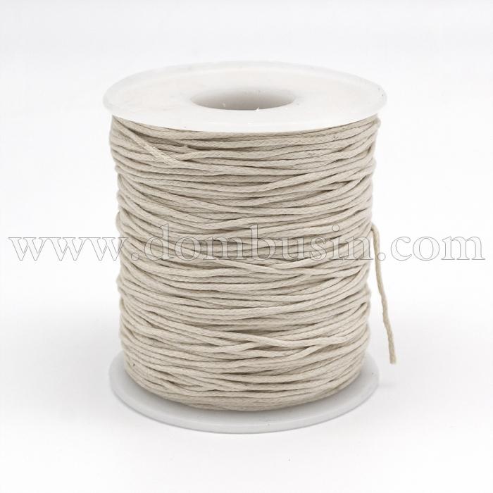 Шнур Вощеный Хлопковый для плетения, Макраме и бижутерии, Светло-желтый, 1мм, около 90м/катушка, (УТ100021033)