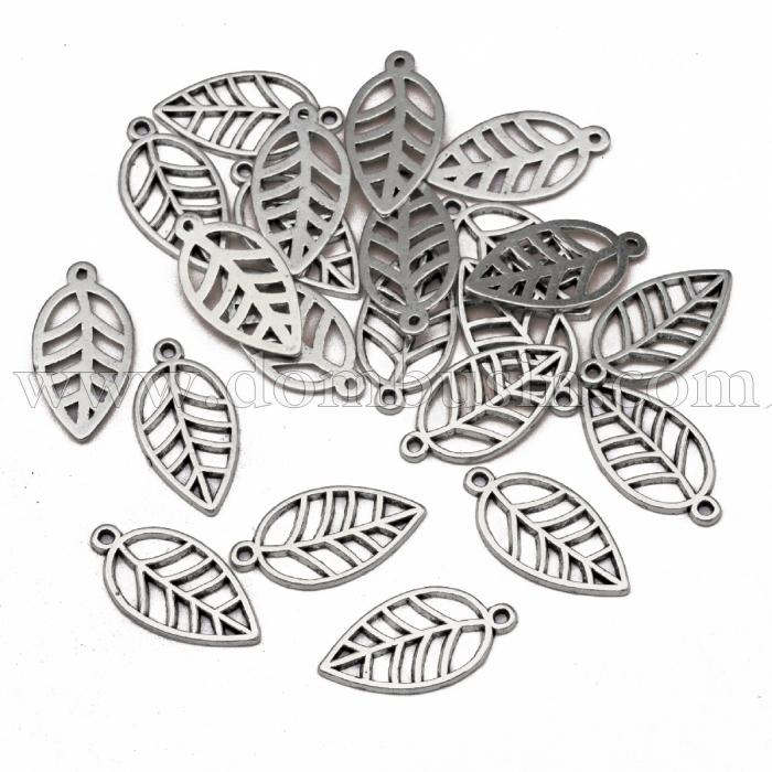 Кулон Лист, Металл, Цвет: Античное Серебро, Размер: 23х12х1мм, Отверстие 1мм, (УТ100021042)