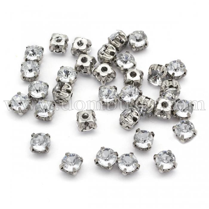 Пришивные Акриловые Стразы, Цапы Латунь, Круглые, 5 отв-тий, Цвет: Бесцветный, Размер: 5х4мм, Отв-тие 1~1.5мм, (УТ100021058)