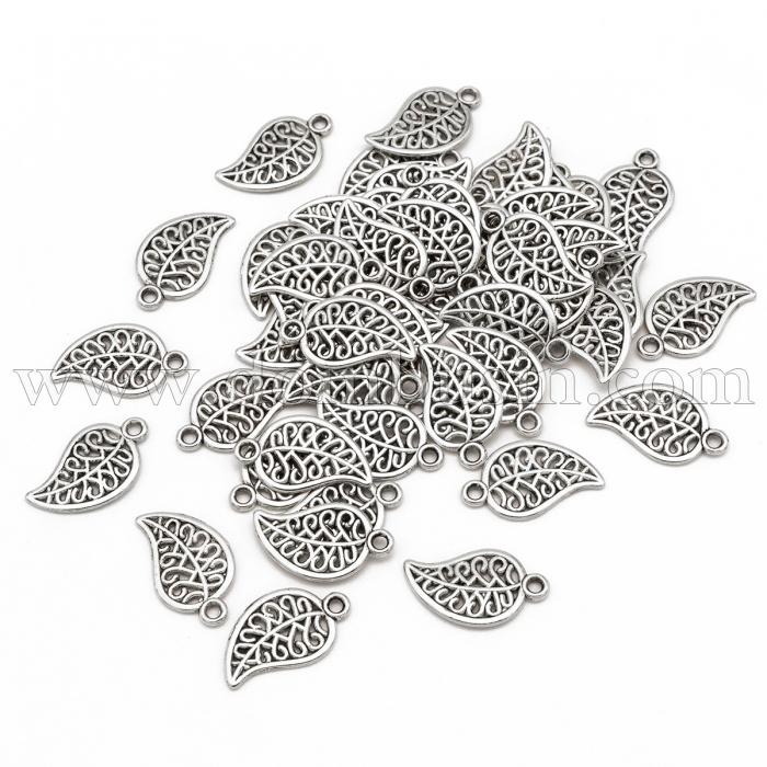 Кулон Лист, Металл, Цвет: Античное Серебро, Размер: 18х10х1мм, Отверстие 1.5мм, (УТ100021071)