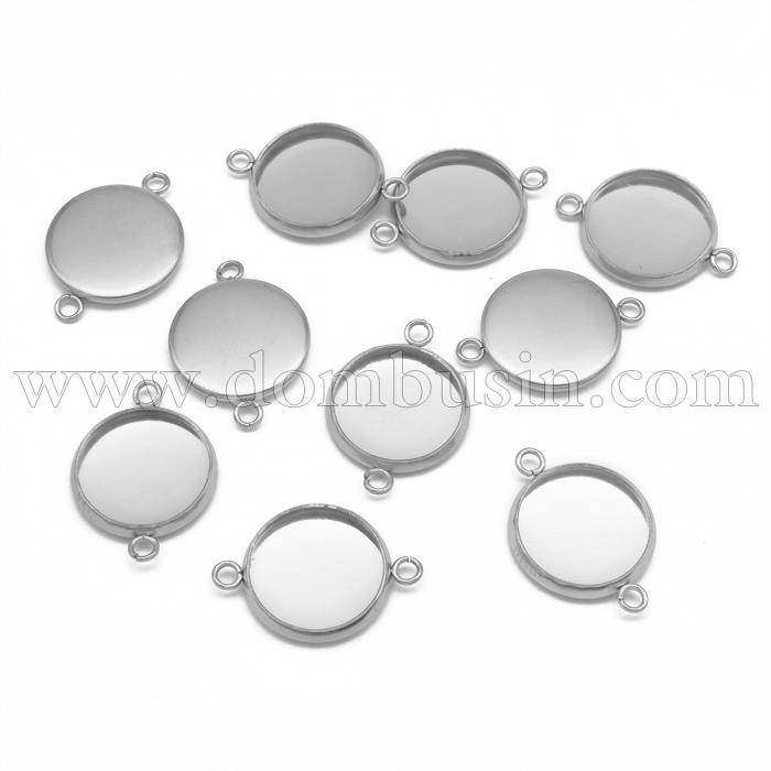 Коннектор-Сеттинг Круглый под Кабошон, 2 отверстия, Нержавеющая Сталь, Сталь, 21.5x16x2мм, Внутренний 14мм, Отверстие 2мм, (УТ100021620)