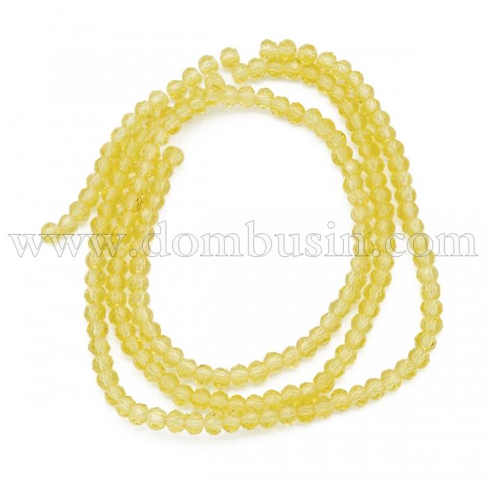 Бусины Стеклянные, Рондель, Прозрачные, Цвет: Желтый, Размер: Диаметр: 3мм, Толшина: 2мм, Отверстие 0.5мм, 200шт/42см/нить (УТ100021793)