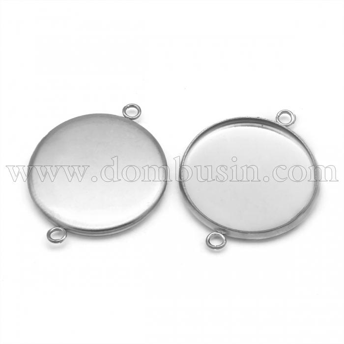 Коннектор-Сеттинг Круглый под Кабошон, 2 отверстия, Нержавеющая Сталь, Размер: 34х26,8х2мм, Внутренний 25мм, Отверстие 2.2мм, (УТ100021827)