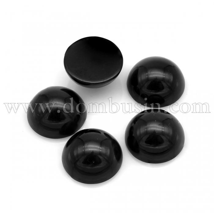 Кабошоны Натуральный Черный Агат, Круглые, Неокрашенные, Цвет: Черный, Размер: 12x5~6мм (УТ100022513)