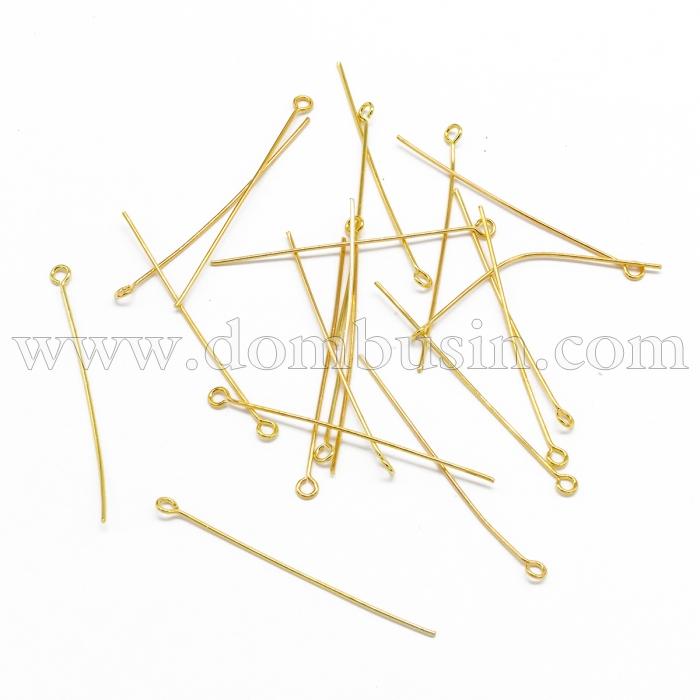 Пины с Колечком, Нержавеющая Сталь, Позолота 18К, 45х3мм, Пин: 0.7мм, Отв-тие 1.8мм, (УТ100022561)
