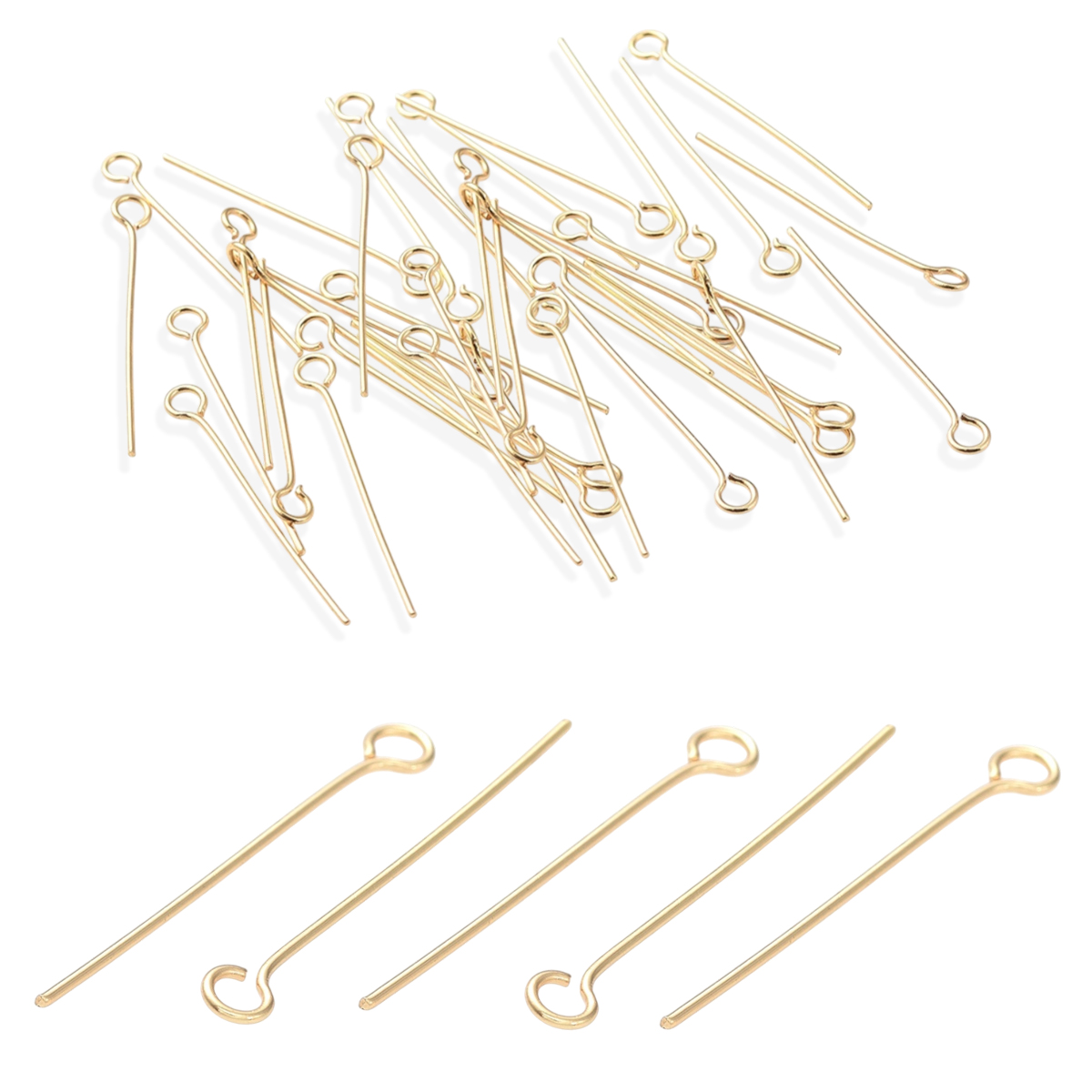 Пины с Колечком, Нержавеющая Сталь, Позолота 18К, 25х3мм, Пин: 0.7мм, Отв-тие 1.8мм, (УТ100022563)