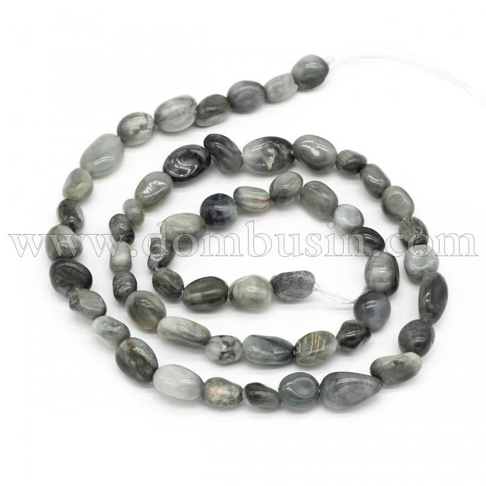 Бусины Натуральный Соколиный Глаз, Самородки, На Нитях, Цвет: Серый, Размер: 6~8мм, Отверстие: 0.8мм, около 45шт/40см/нить (УТ100022759)