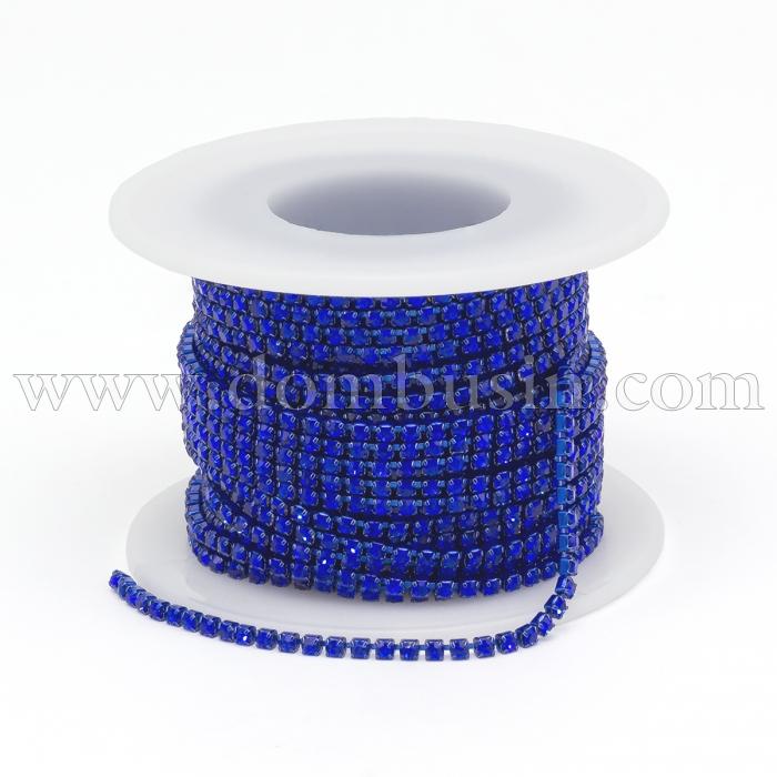 Стразовий Ланцюг Декоративний, Стійке Покріття, Сапфір, 2 мм, близько 9м/котушка, (УТ100022989)