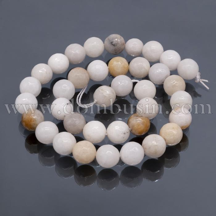 Бусины Натуральный Агат, Граненые, Круглые, На нитях, Цвет: Белый, Размер: 10~11мм, Отв 1мм, около 39шт/40см/нить, (УТ100023009)